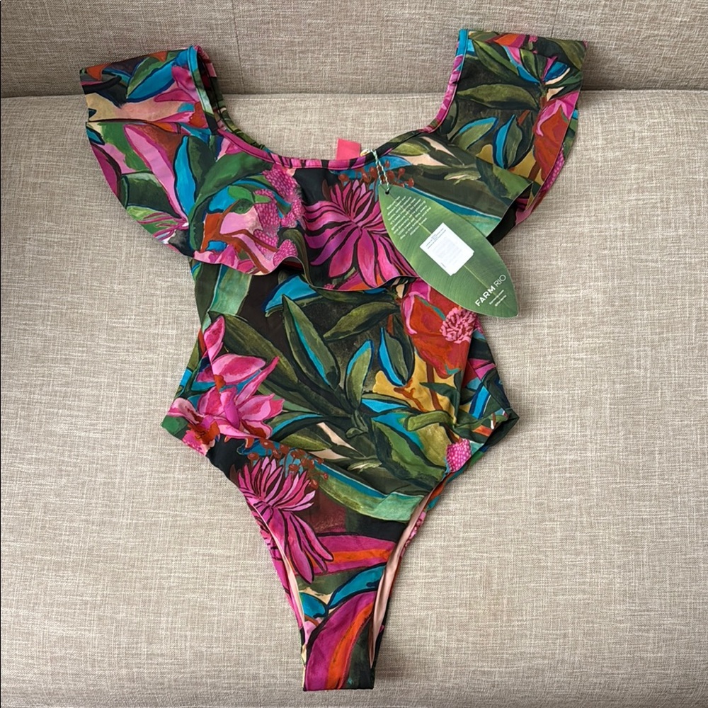 Farm Rio Jardin De Reve Off-The-Shoulder One-Piece Swimsuit New